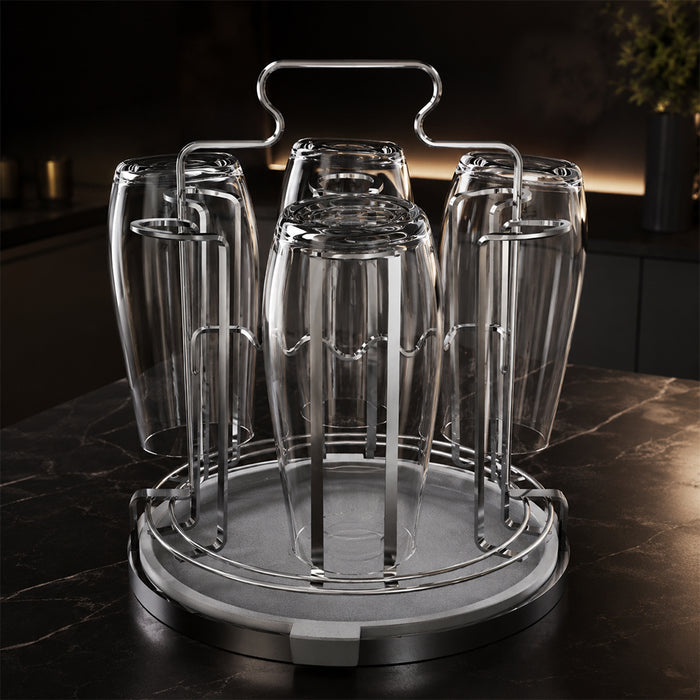 Round Stainless Steel Cup Drying Rack with Drip Tray for Glasses & Mugs