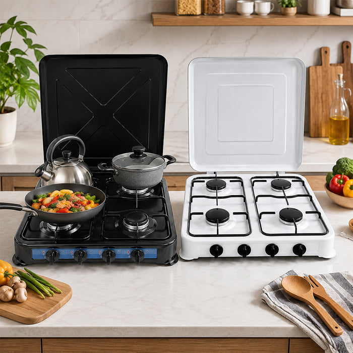 AURIF 4-Burner Steel Table Top Gas Cooker with Adjustable Knobs