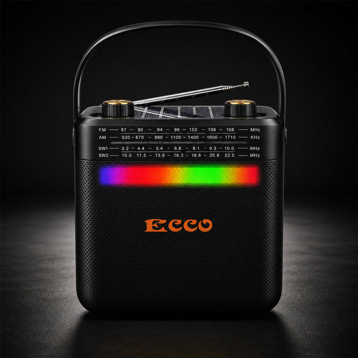 Solar Rechargeable Radio Bluetooth Speaker with Disco Light