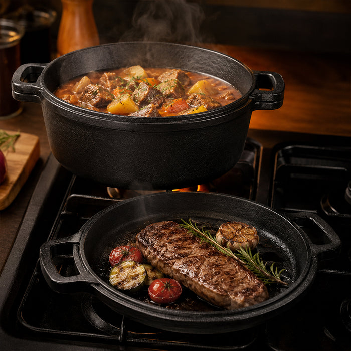 Condere 26cm Dual Purpose Cast Iron Pot with Shallow Pan Lid