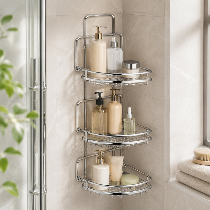 3-Tier Hanging Steel Bathroom Organizer Shower Caddy - Silver