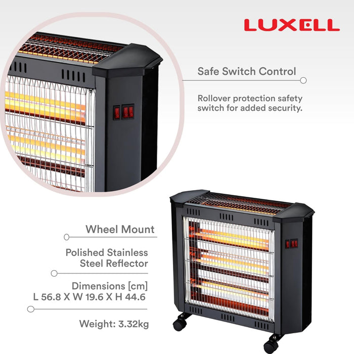 Luxell 5-Bar Electric Quartz Heater with Safety Switch & Wheels - 2000W