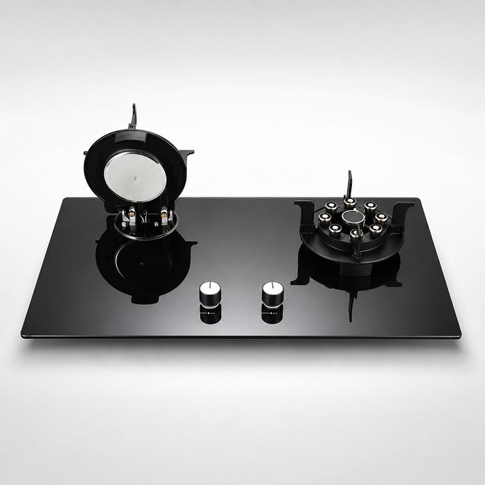 XMY 2-Burner Tempered Glass Built-In LPG Gas Hob - Black