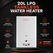 Condere 20L LPG Tankless Gas Water Heater & Gas Geyser