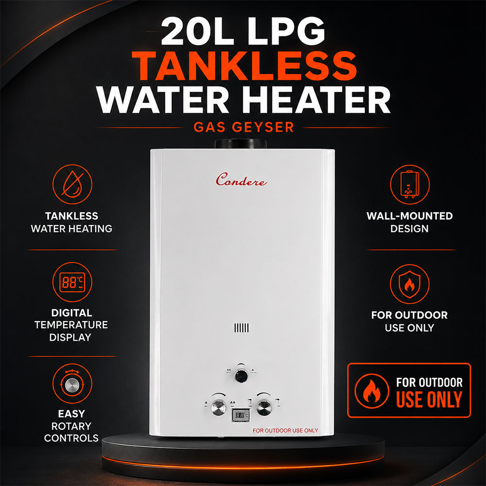 Condere 20L LPG Tankless Gas Water Heater & Gas Geyser