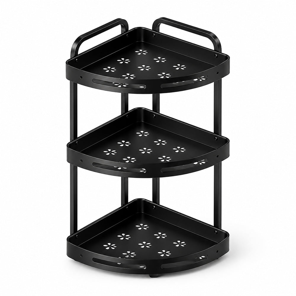 3-Tier Aluminium Corner Shower Bathroom Shelf - Black