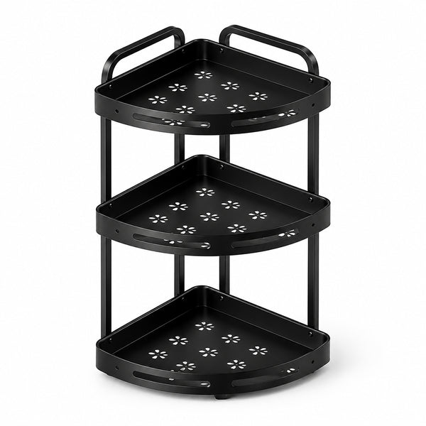 3-Tier Aluminium Corner Shower Bathroom Shelf - Black