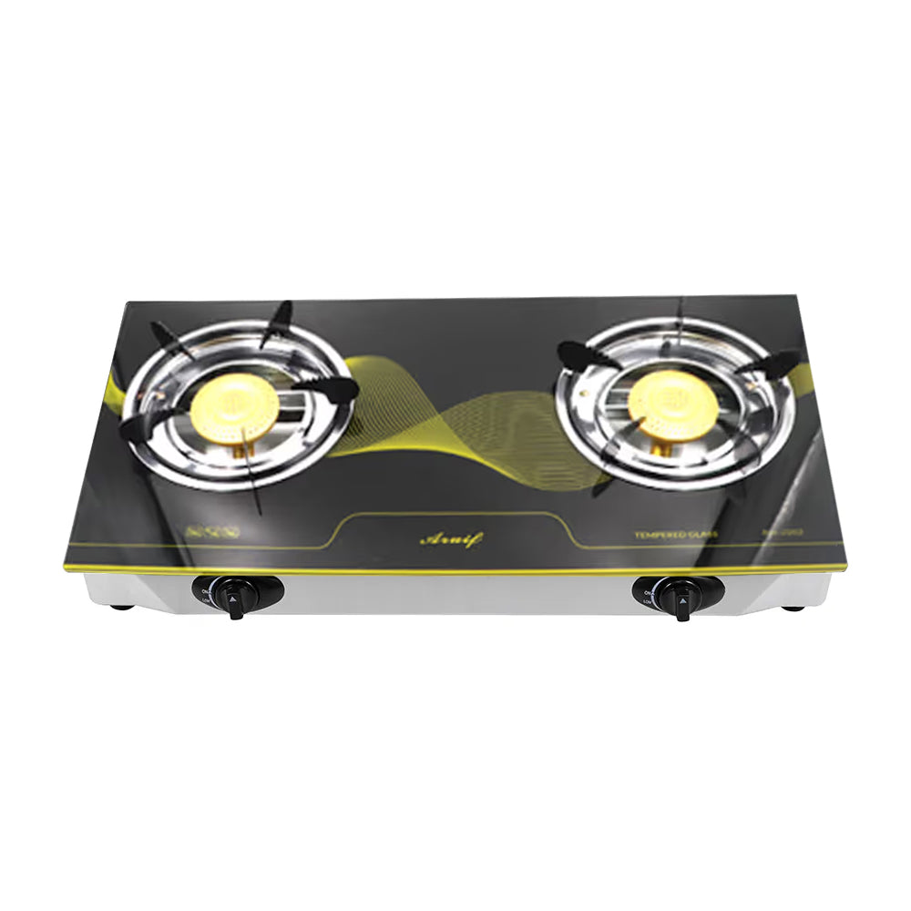 Aruif Two Burner Auto Ignition Gas Stove – Toughened Glass Top & Whirlwind Burners