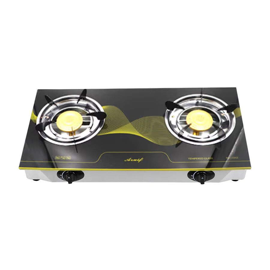 Aruif Two Burner Auto Ignition Gas Stove – Toughened Glass Top & Whirlwind Burners