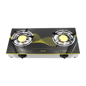 Two Burner Auto Ignition Gas Stove with Toughened Glass Top