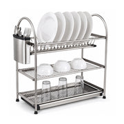 3-Tier Stainless Steel Dish Drying Rack Kitchen Storage Stand - Silver