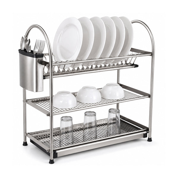 3-Tier Stainless Steel Dish Drying Rack Kitchen Storage Stand - Silver