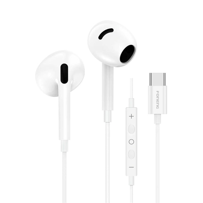 FONENG Half In-Ear Wired Earphones with Microphone – 3.5mm / Type-C / Lightning
