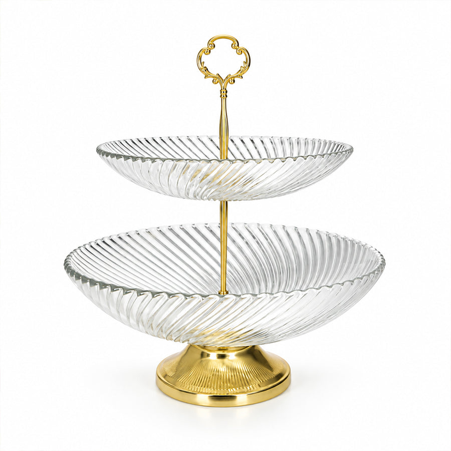 2-Tier Clear Glass Cake & Serving Stand - 28cm