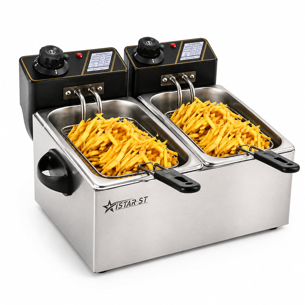 8L Dual Basket Electric Deep Fryer 3000W with Adjustable Temperature Control
