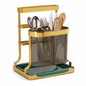 Gold Cutlery Holder with Drip Tray for Kitchen Counter
