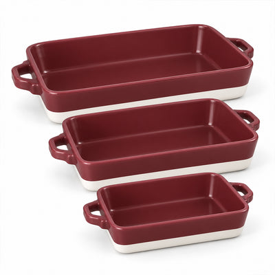 3-Piece Rectangular Ceramic Casserole Bakeware Set