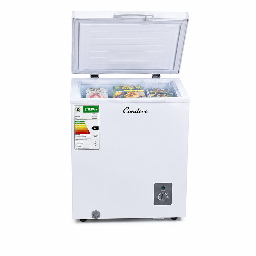 Condere 95L Compact Chest Freezer with Top-Opening Lid - White