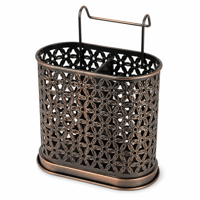 Decorative Steel Cutlery Holder with Handle - Bronze Kitchen Utensil Organizer