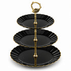 3-Tier Opal Glass Dessert Serving Stand with Gold Rim - Black, 10 Inch