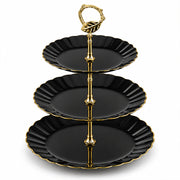 3-Tier Opal Glass Dessert Serving Stand with Gold Rim - Black, 10 Inch