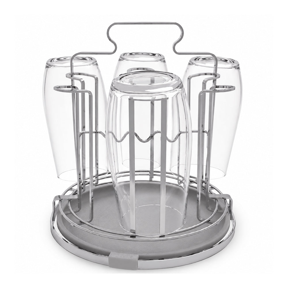 Round Stainless Steel Cup Drying Rack with Drip Tray for Glasses & Mugs