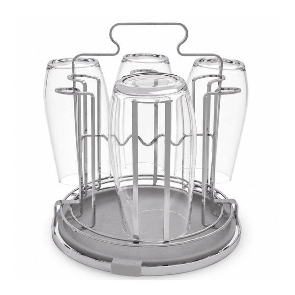 Round Stainless Steel Cup Drying Rack with Drip Tray for Glasses & Mugs