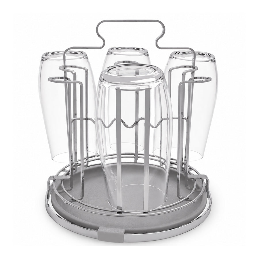 Round Stainless Steel Cup Drying Rack with Drip Tray for Glasses & Mugs