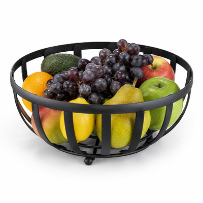 Round Metal Fruit Basket Bowl with Raised Feet - Black