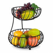 2-Tier Round Fruit Basket Stand for Kitchen Countertop - Black