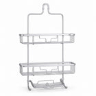 2-Tier Aluminium Hanging Shower Caddy with Soap Tray & Hooks - Silver