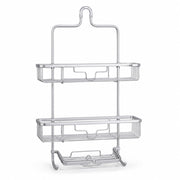 2-Tier Aluminium Hanging Shower Caddy with Soap Tray & Hooks - Silver