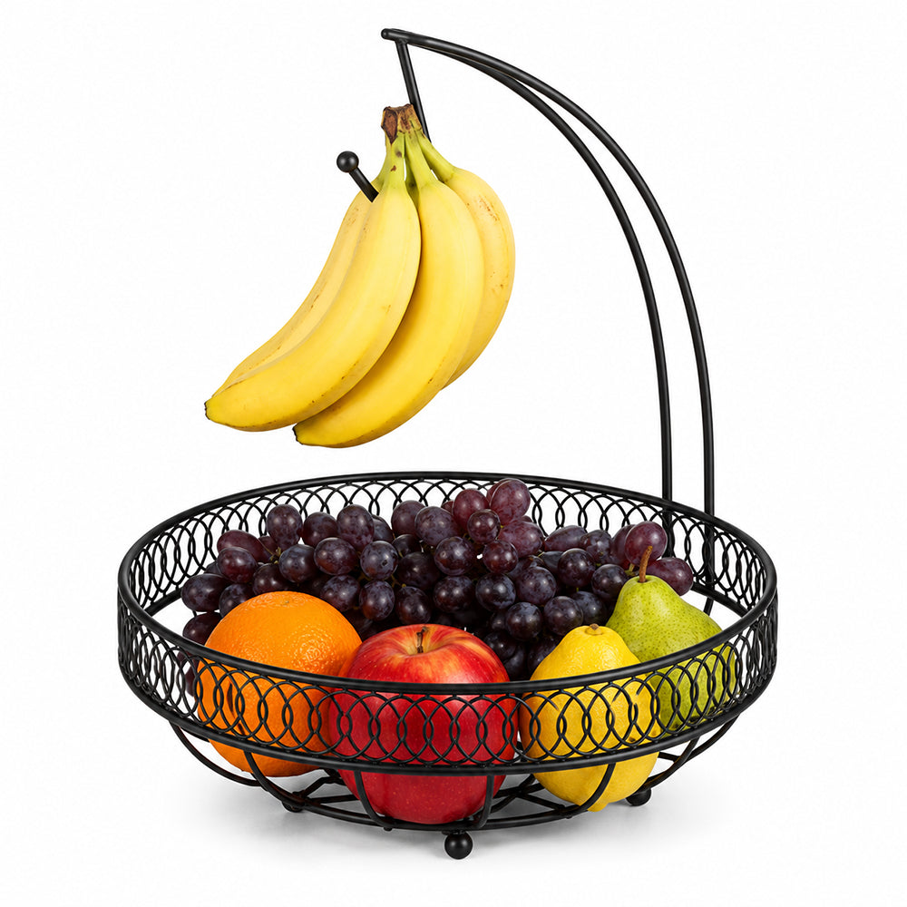 Countertop Fruit Basket with Banana Hanger - Black