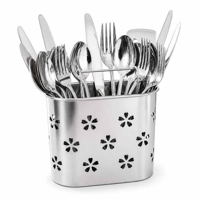 Stainless Steel Cutlery Holder with Drain Holes for Spoons, Forks & Chopsticks
