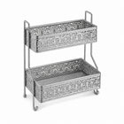 2-Tier Decorative Iron Storage Rack for Bathroom, Kitchen & Vanity - Silver