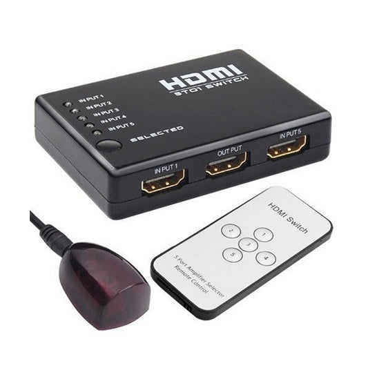 5-Port HDMI Switch with IR Remote (5 In → 1 Out)