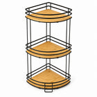 Bamboo & Metal 3-Tier Corner Shelf Organizer - Black & Natural