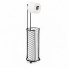 Freestanding Toilet Paper Holder with Storage Basket - Black