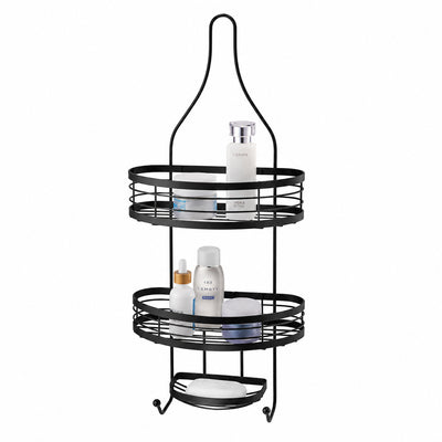 Hanging Iron Bathroom Storage Rack 2-Tier with Soap Holder - Black
