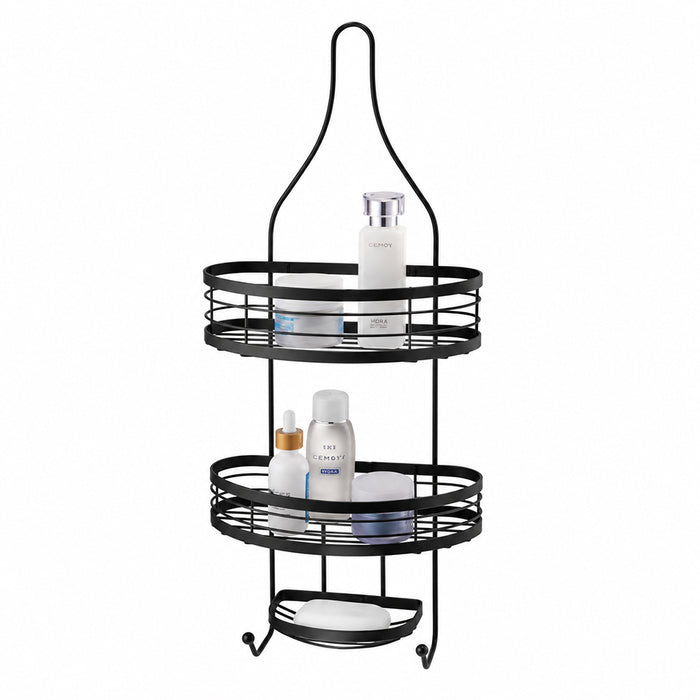 Hanging Iron Bathroom Storage Rack 2-Tier with Soap Holder - Black