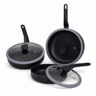 6-Piece Speckled Non-Stick Frying Pan Set with Glass Lids - Black & Grey