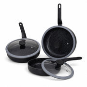 6-Piece Speckled Non-Stick Frying Pan Set with Glass Lids - Black & Grey