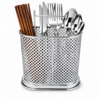 Silver Steel Cutlery Holder with Drain Holes for Spoons, Forks & Chopsticks