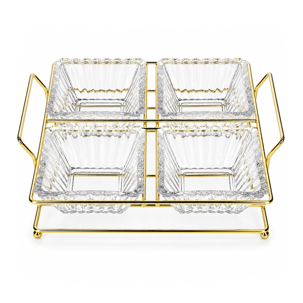 5-Piece Glass Serving Bowl Set with Metal Stand - 250ml