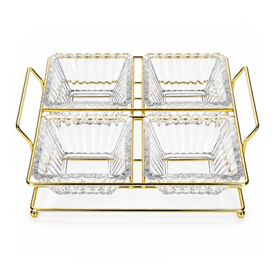 5-Piece Glass Serving Bowl Set with Metal Stand - 250ml