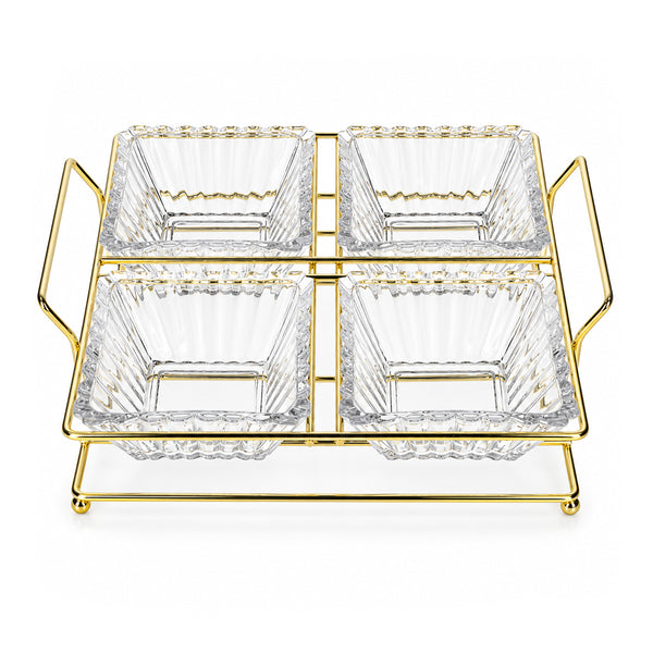 5-Piece Glass Serving Bowl Set with Metal Stand - 250ml