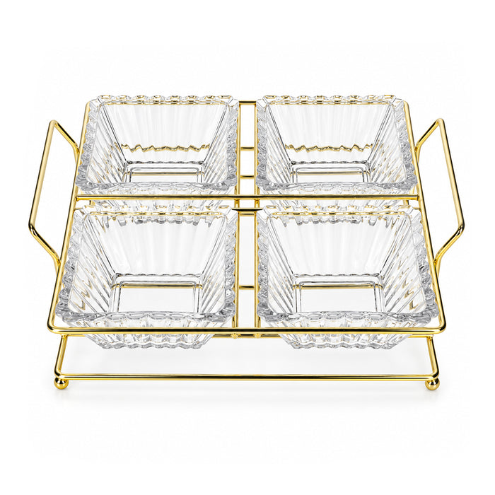 5-Piece Glass Serving Bowl Set with Metal Stand - 250ml