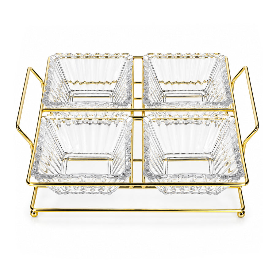 5-Piece Glass Serving Bowl Set with Metal Stand - 250ml