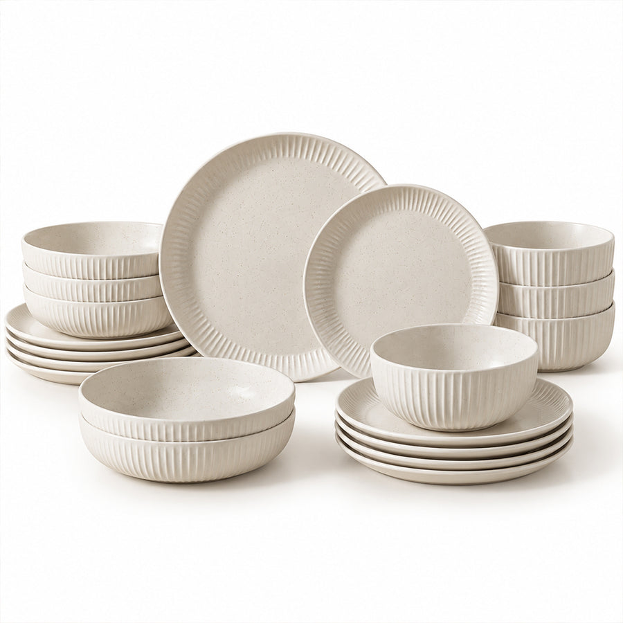 16-Piece Ivory Speckled Porcelain Dinnerware