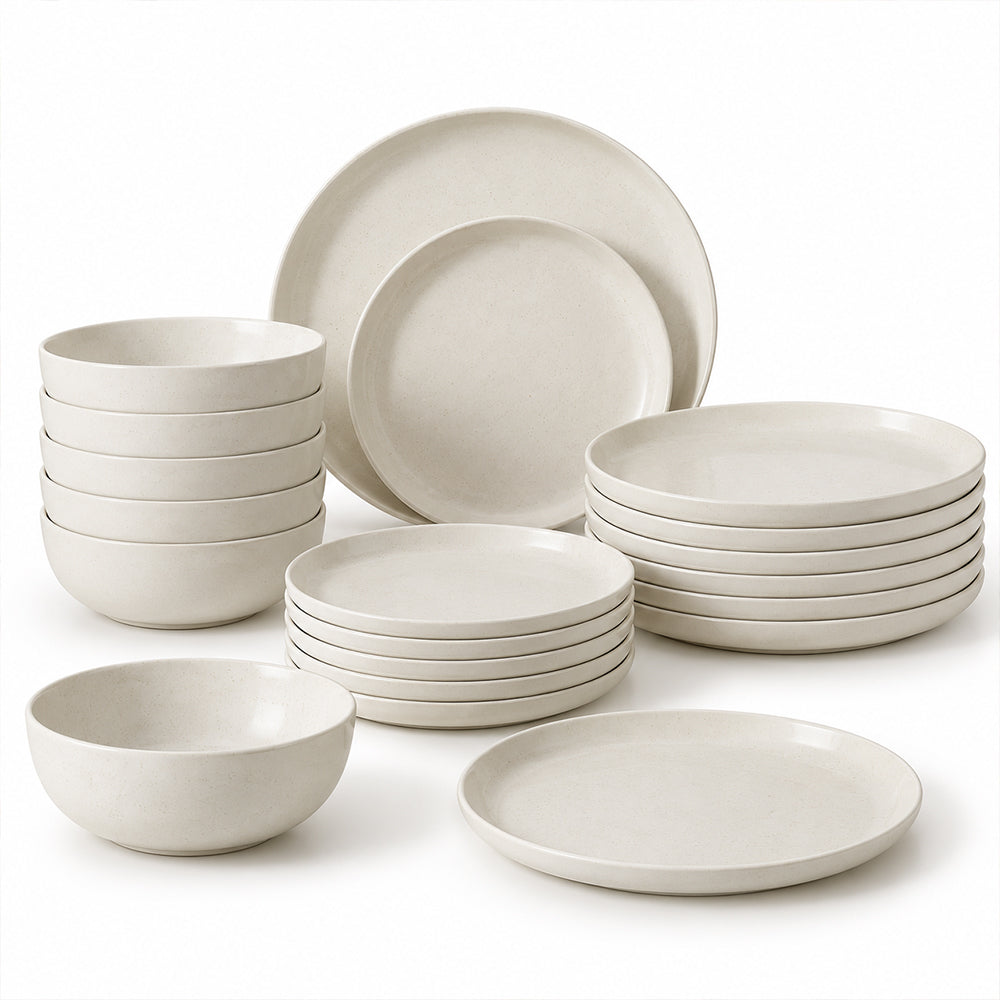 18-Piece Ivory Speckled Porcelain Dinnerware